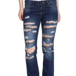 True Religion Jeans Womens 26 Billie Distressed Chain Detail Straight Denim NWT